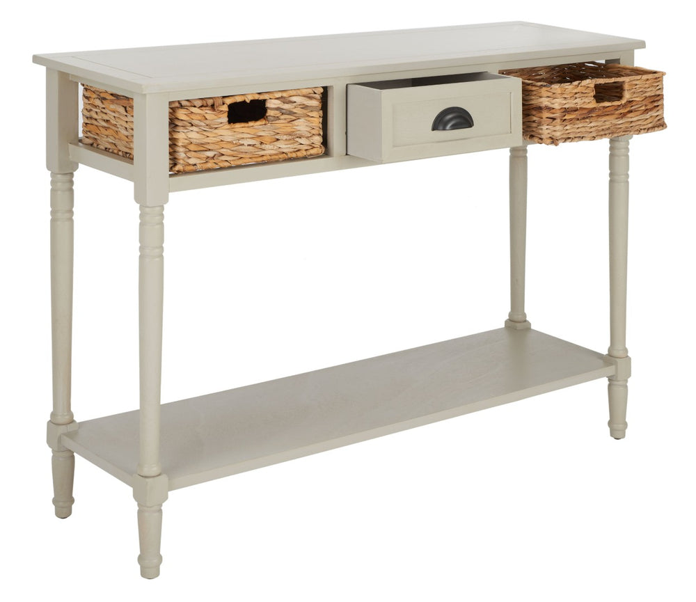 Safavieh Christa Console Table - Timeless Rustic Charm With Rattan Drawers And Open Shelf For Storage & Display Vintage Grey AMH5737D
