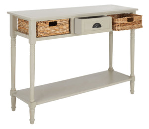 Safavieh Christa Console Table - Timeless Rustic Charm With Rattan Drawers And Open Shelf For Storage & Display Vintage Grey AMH5737D