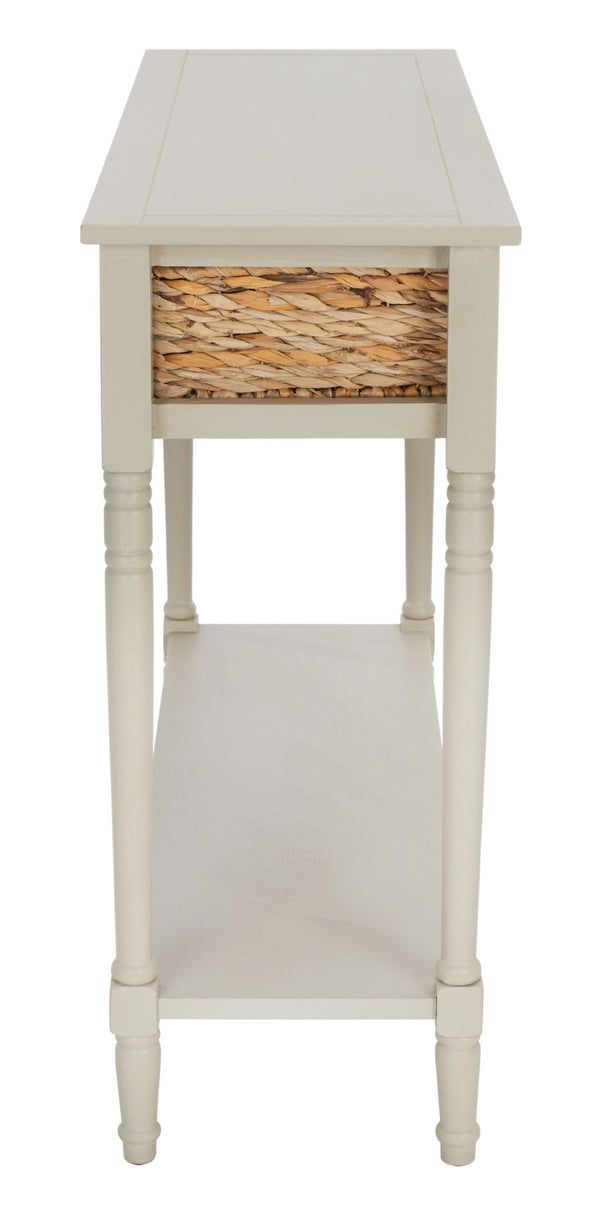 Safavieh Christa Console Table - Timeless Rustic Charm With Rattan Drawers And Open Shelf For Storage & Display Vintage Grey AMH5737D