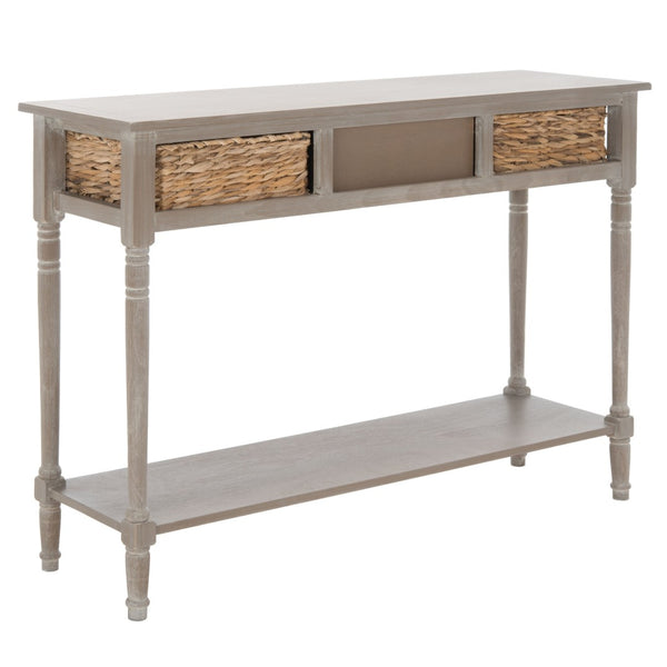 Safavieh Christa Console Table – Vintage White Pine With Rattan Drawers & Open Shelf For Coastal Charm AMH5737E