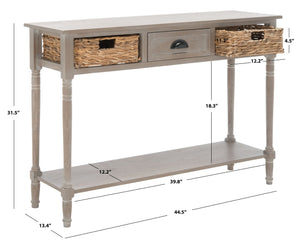 Safavieh Christa Console Table – Vintage White Pine With Rattan Drawers & Open Shelf For Coastal Charm AMH5737E