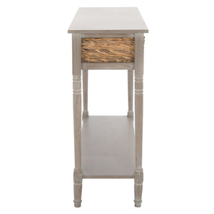 Safavieh Christa Console Table – Vintage White Pine With Rattan Drawers & Open Shelf For Coastal Charm AMH5737E