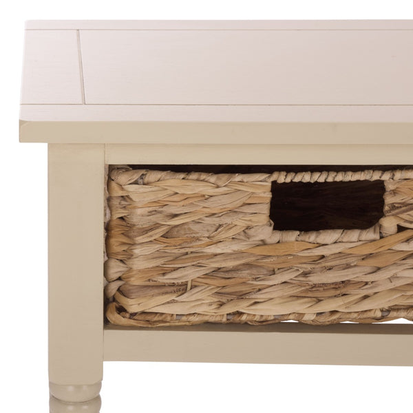 Safavieh CHRISTA Console Table - Coastal Cottage Charm with Rattan Drawers & Open Shelf for Stylish Storage Sand AMH5737G