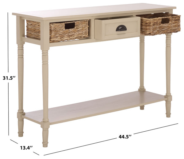Safavieh CHRISTA Console Table - Coastal Cottage Charm with Rattan Drawers & Open Shelf for Stylish Storage Sand AMH5737G