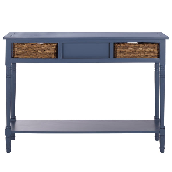 Safavieh Christa Console - Rustic Charm With Rattan Weave Drawers For Stylish Storage And Display Solutions Blue Pine,Mdf,Banana Leaf Amh5737h