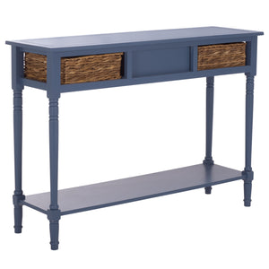 Safavieh Christa Console - Rustic Charm With Rattan Weave Drawers For Stylish Storage And Display Solutions Blue Pine,Mdf,Banana Leaf Amh5737h