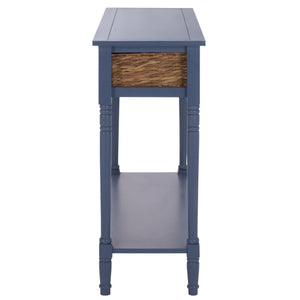Safavieh Christa Console - Rustic Charm With Rattan Weave Drawers For Stylish Storage And Display Solutions Blue Pine,Mdf,Banana Leaf Amh5737h