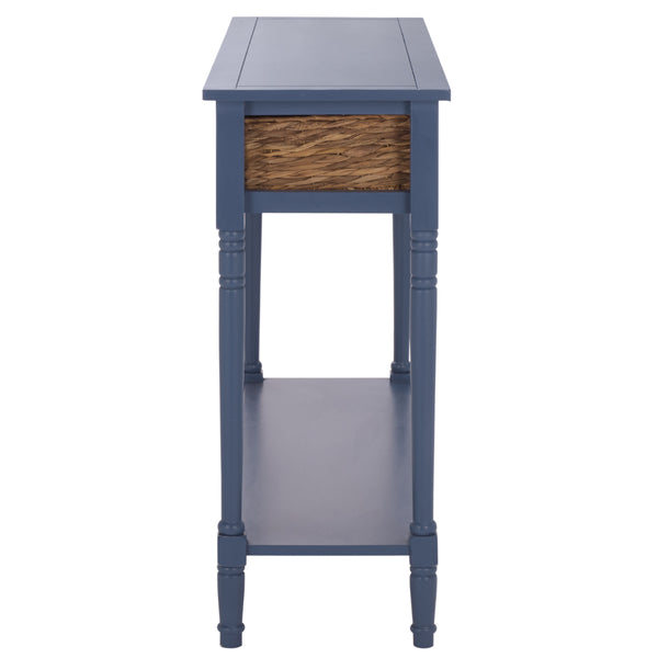 Safavieh Christa Console - Rustic Charm With Rattan Weave Drawers For Stylish Storage And Display Solutions Blue Pine,Mdf,Banana Leaf Amh5737h