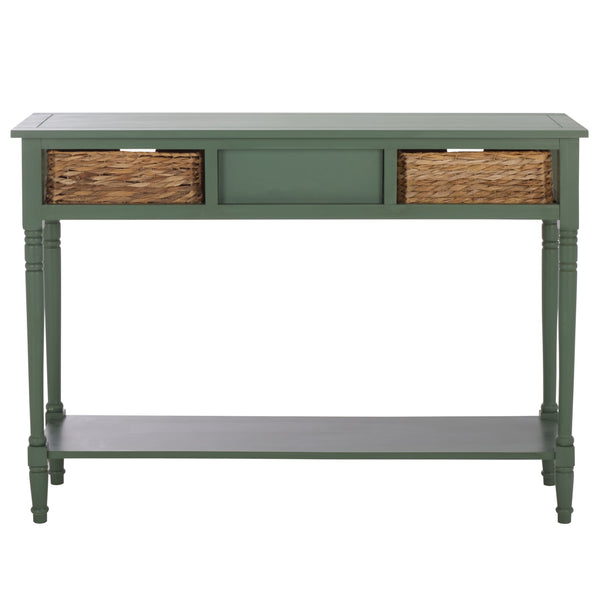 Safavieh Christa Console - Rustic Charm With Rattan Weave Drawers For Stylish Storage And Display Solutions Dusty Green Pine,Mdf,Banana Leaf Amh5737j