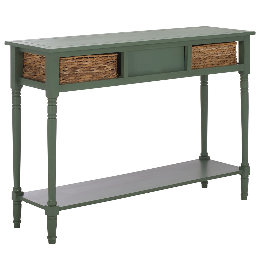 Safavieh Christa Console - Rustic Charm With Rattan Weave Drawers For Stylish Storage And Display Solutions Dusty Green Pine,Mdf,Banana Leaf Amh5737j