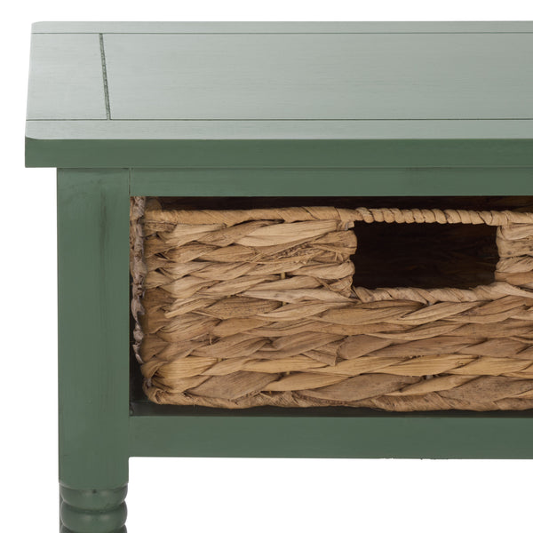 Safavieh Christa Console - Rustic Charm With Rattan Weave Drawers For Stylish Storage And Display Solutions Dusty Green Pine,Mdf,Banana Leaf Amh5737j