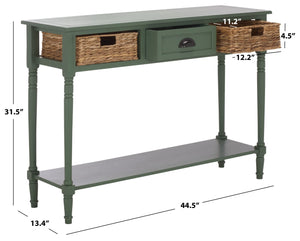 Safavieh CHRISTA Console Table - Coastal Cottage Charm with Rattan Drawers & Open Shelf for Stylish Storage Dusty Green AMH5737J