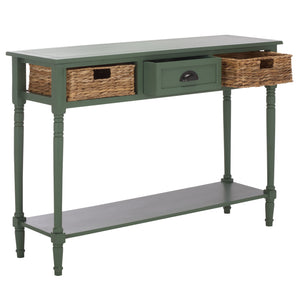 Safavieh Christa Console - Rustic Charm With Rattan Weave Drawers For Stylish Storage And Display Solutions Dusty Green Pine,Mdf,Banana Leaf Amh5737j