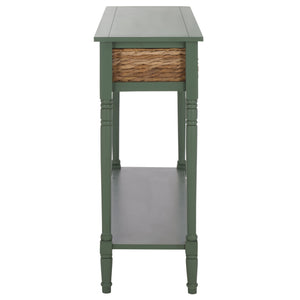 Safavieh Christa Console - Rustic Charm With Rattan Weave Drawers For Stylish Storage And Display Solutions Dusty Green Pine,Mdf,Banana Leaf Amh5737j