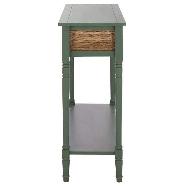 Safavieh Christa Console - Rustic Charm With Rattan Weave Drawers For Stylish Storage And Display Solutions Dusty Green Pine,Mdf,Banana Leaf Amh5737j
