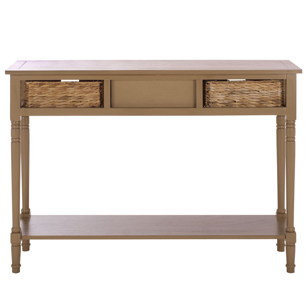 Safavieh Christa Console - Desert Brown Pine With Rattan Weave Drawers For Stylish Storage & Display Solutions Desert Brown Pine,Mdf,Banana Leaf Amh5737l