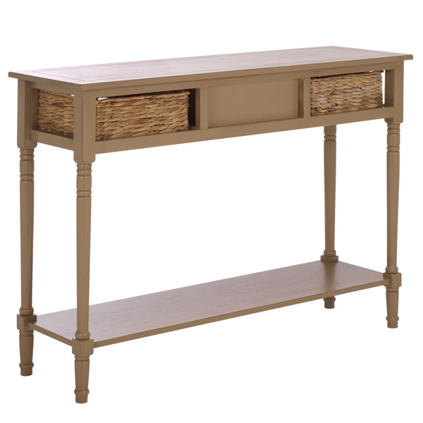 Safavieh Christa Console - Desert Brown Pine With Rattan Weave Drawers For Stylish Storage & Display Solutions Desert Brown Pine,Mdf,Banana Leaf Amh5737l