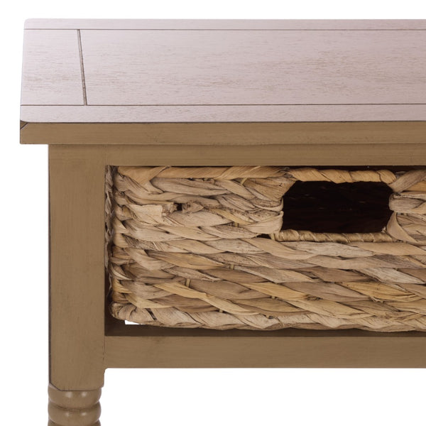 Safavieh CHRISTA Console Table - Coastal Cottage Charm with Rattan Drawers & Open Shelf for Stylish Storage Desert Brown AMH5737L