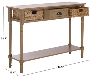 Safavieh CHRISTA Console Table - Coastal Cottage Charm with Rattan Drawers & Open Shelf for Stylish Storage Desert Brown AMH5737L