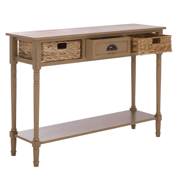 Safavieh Christa Console - Desert Brown Pine With Rattan Weave Drawers For Stylish Storage & Display Solutions Desert Brown Pine,Mdf,Banana Leaf Amh5737l