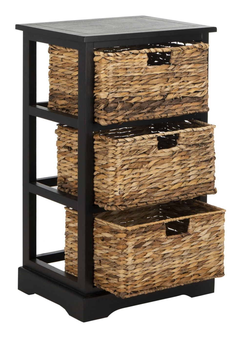 Safavieh Halle Rustic Wicker Basket Storage Side Table - Chic Farmhouse Accent For Living Room & Entryway Distressed  Black AMH5738A