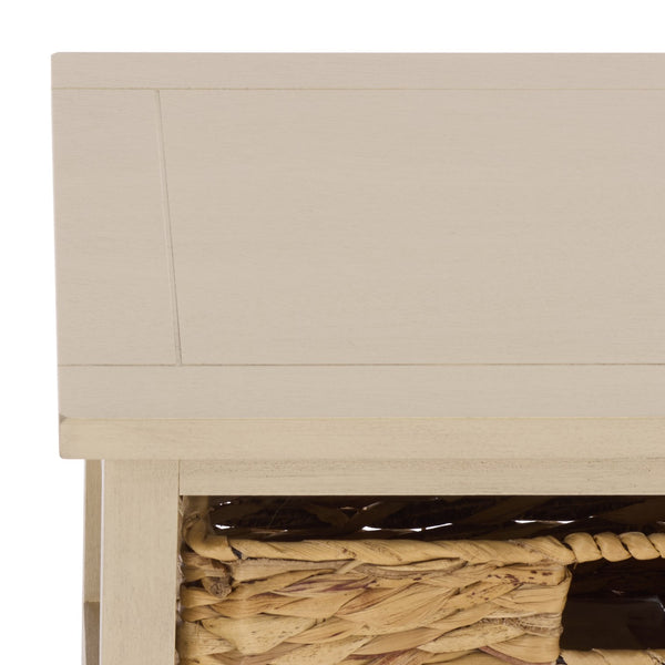 Halle Rustic Pine Side Table With Three Woven Baskets, Farmhouse Storage Accent For Living Rooms