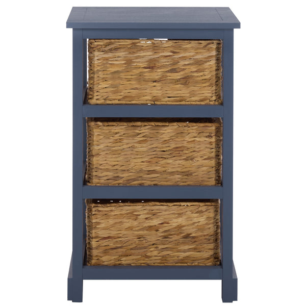 Halle Rustic Pine Side Table With Three Woven Baskets, Farmhouse Storage Accent For Living Rooms
