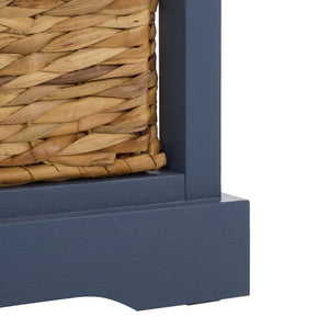 Halle Rustic Pine Side Table With Three Woven Baskets, Farmhouse Storage Accent For Living Rooms