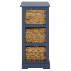 Halle Rustic Pine Side Table With Three Woven Baskets, Farmhouse Storage Accent For Living Rooms