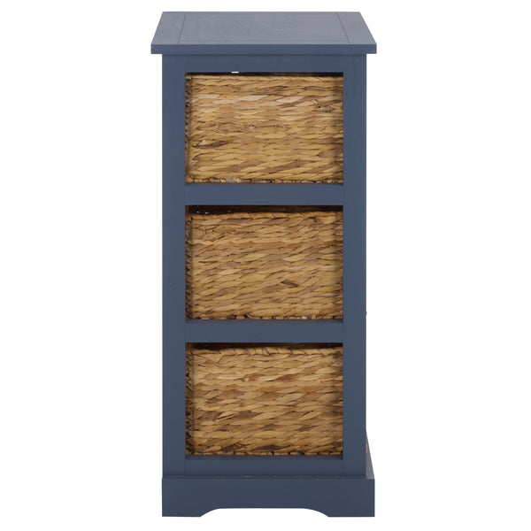 Halle Rustic Pine Side Table With Three Woven Baskets, Farmhouse Storage Accent For Living Rooms