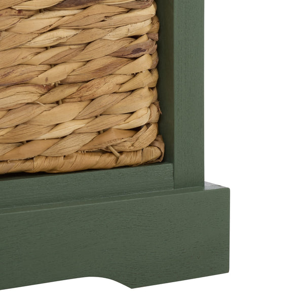 Halle Rustic Pine Side Table With Three Woven Baskets, Farmhouse Storage Accent For Living Rooms