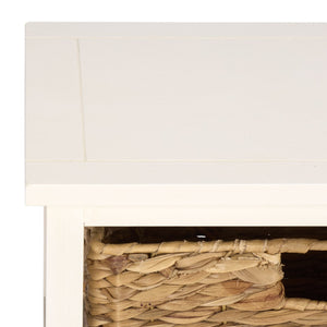 Halle Rustic Pine Side Table With Three Woven Baskets, Farmhouse Storage Accent For Living Rooms