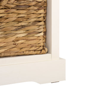 Halle Rustic Pine Side Table With Three Woven Baskets, Farmhouse Storage Accent For Living Rooms