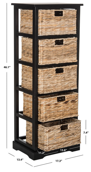Safavieh Vedette Stylish 5-Drawer Wicker Storage Tower - Farmhouse Chic Design For Organized Living Spaces AMH5739A