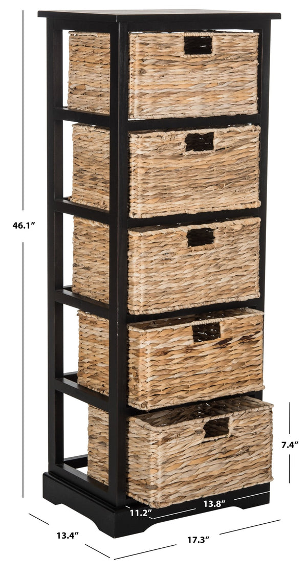 Safavieh Vedette Stylish 5-Drawer Wicker Storage Tower - Farmhouse Chic Design For Organized Living Spaces AMH5739A
