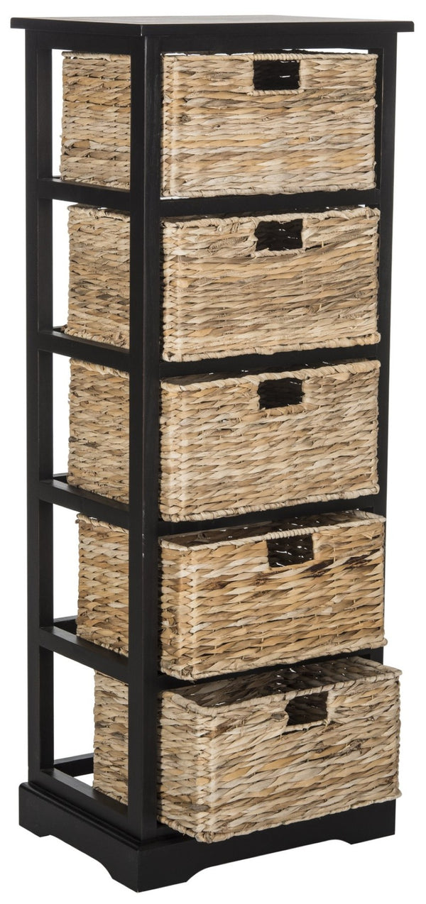 Safavieh Vedette Stylish 5-Drawer Wicker Storage Tower - Farmhouse Chic Design For Organized Living Spaces AMH5739A