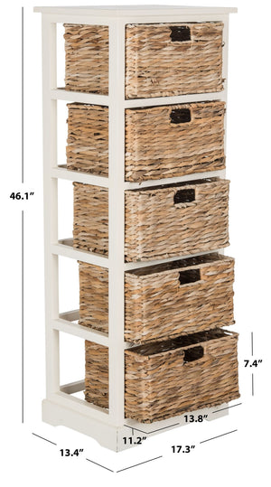 Safavieh Vedette Rustic Wicker Basket Storage Tower – Stylish Vertical Organizer For Small Spaces And Décor Vintage White AMH5739B