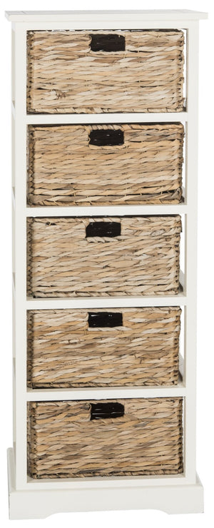 Safavieh Vedette Rustic Wicker Basket Storage Tower – Stylish Vertical Organizer For Small Spaces And Décor Vintage White AMH5739B