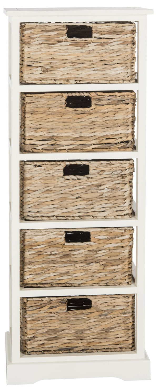 Safavieh Vedette Rustic Wicker Basket Storage Tower – Stylish Vertical Organizer For Small Spaces And Décor Vintage White AMH5739B