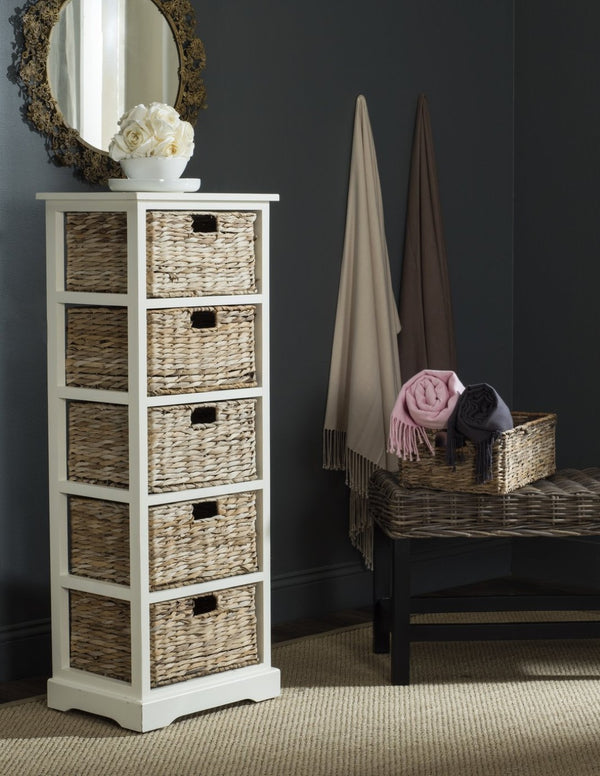 Safavieh Vedette Rustic Wicker Basket Storage Tower – Stylish Vertical Organizer For Small Spaces And Décor Vintage White AMH5739B
