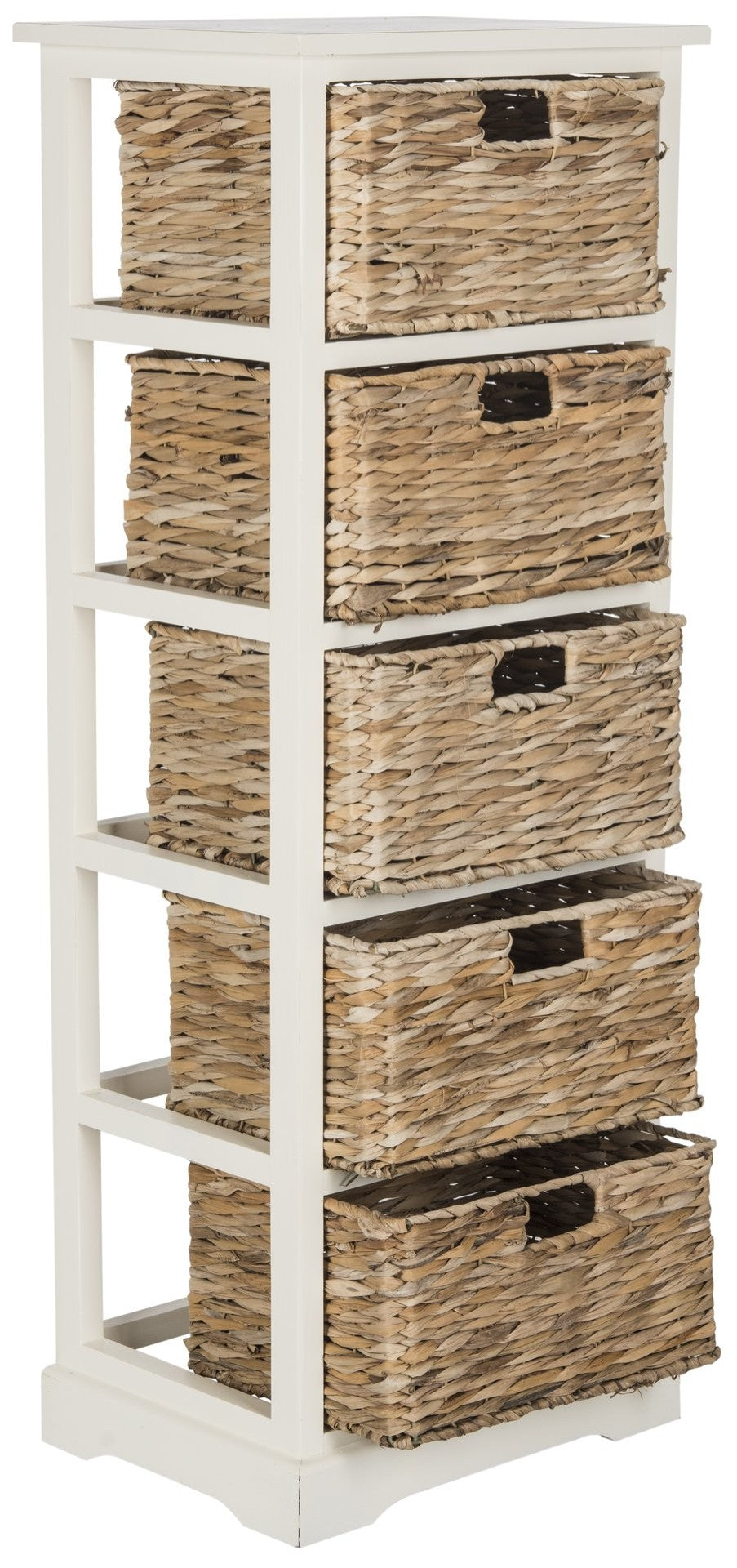 Safavieh Vedette Rustic Wicker Basket Storage Tower – Stylish Vertical Organizer For Small Spaces And Décor Vintage White AMH5739B
