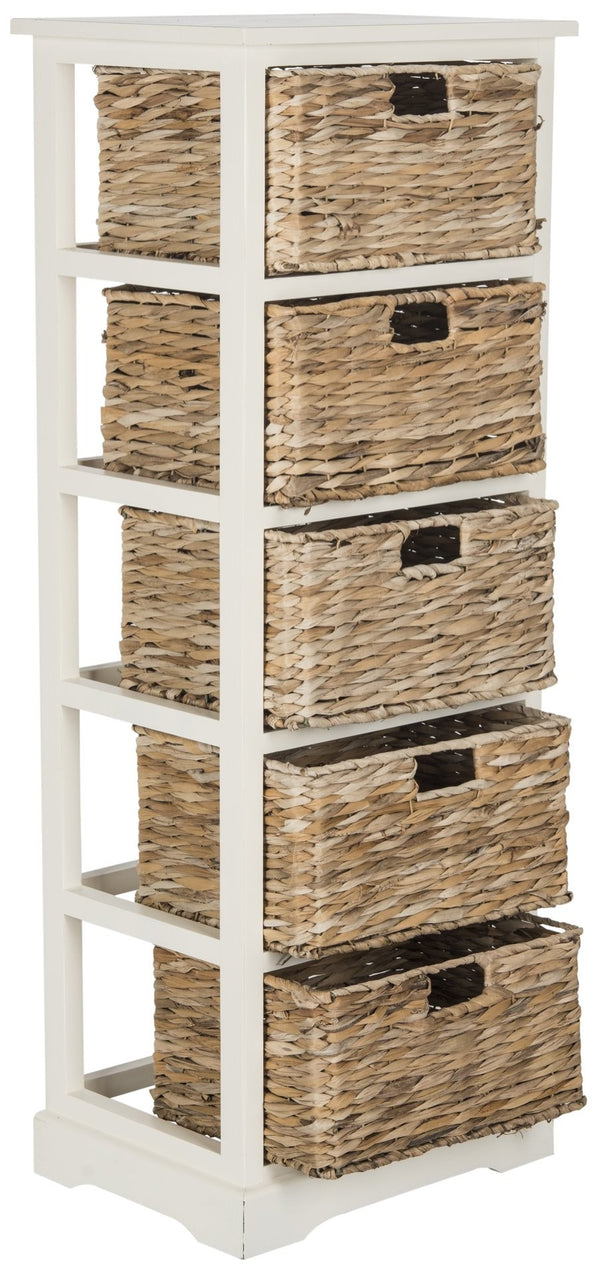 Safavieh Vedette Rustic Wicker Basket Storage Tower – Stylish Vertical Organizer For Small Spaces And Décor Vintage White AMH5739B