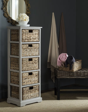 Safavieh Vedette Rustic Wicker Basket Storage Tower – Stylish Vertical Organizer For Small Spaces And Décor Vintage Grey AMH5739D