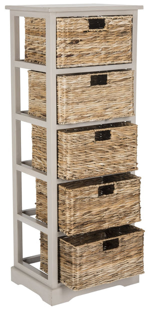 Safavieh Vedette Rustic Wicker Basket Storage Tower – Stylish Vertical Organizer For Small Spaces And Décor Vintage Grey AMH5739D