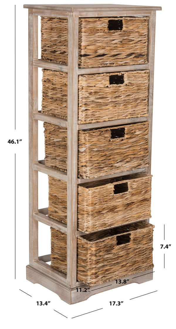 Safavieh Vedette Rustic Wicker Basket Storage Tower – Stylish Vertical Organizer For Small Spaces And Décor White Wash AMH5739E