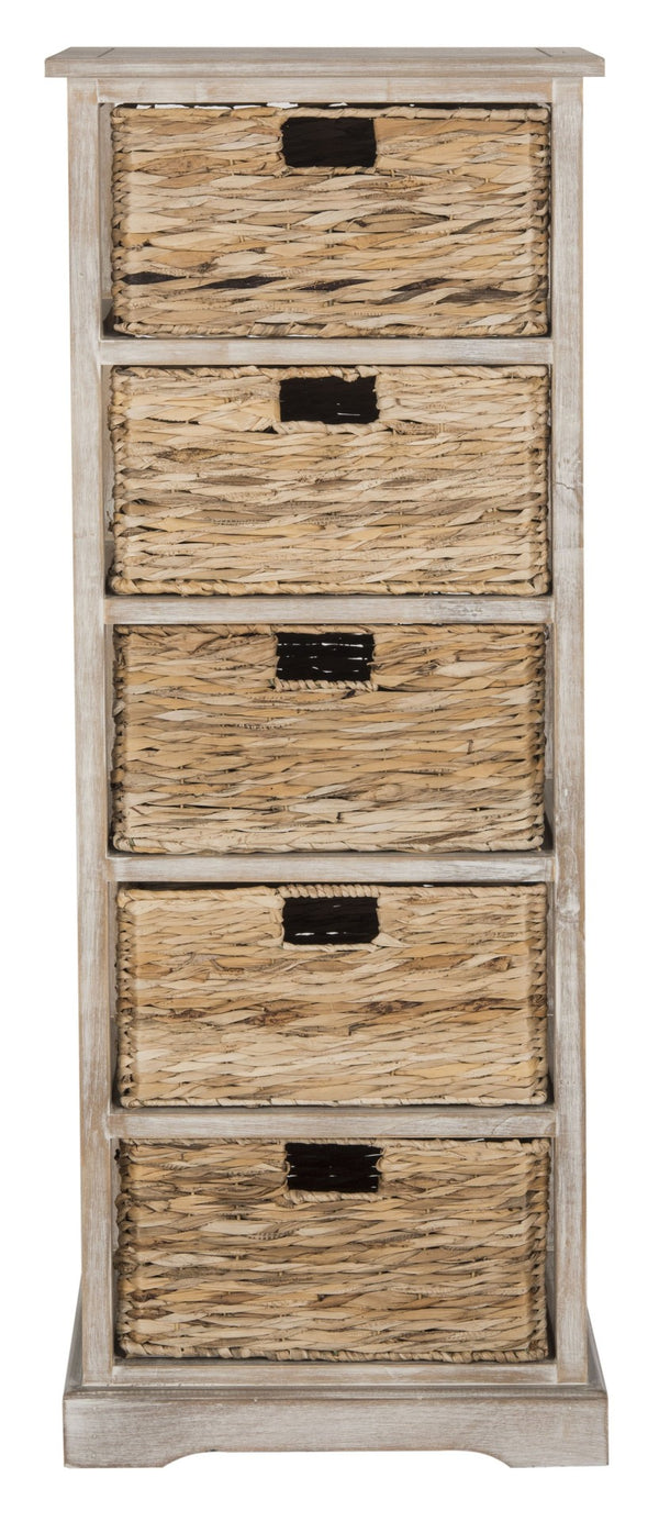 Safavieh Vedette Rustic Wicker Basket Storage Tower – Stylish Vertical Organizer For Small Spaces And Décor White Wash AMH5739E