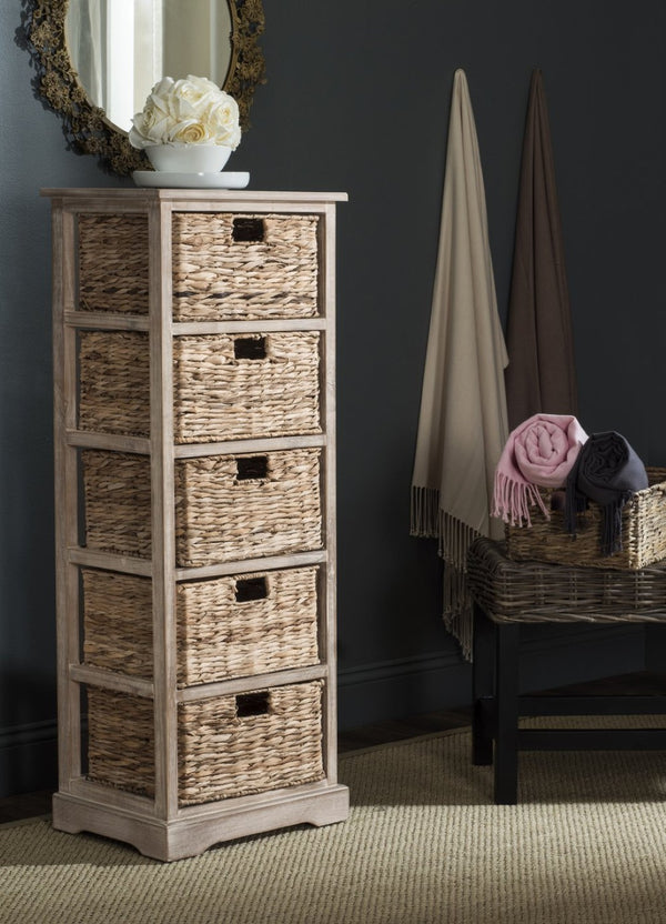 Safavieh Vedette Rustic Wicker Basket Storage Tower – Stylish Vertical Organizer For Small Spaces And Décor White Wash AMH5739E