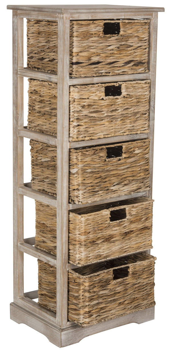 Safavieh Vedette Rustic Wicker Basket Storage Tower – Stylish Vertical Organizer For Small Spaces And Décor White Wash AMH5739E