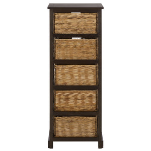 Vedette Five-Basket Storage Chest With Rattan Drawers – Farmhouse Coastal Linen Tower Organizer