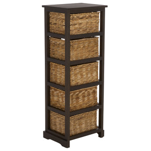 Vedette Five-Basket Storage Chest With Rattan Drawers – Farmhouse Coastal Linen Tower Organizer